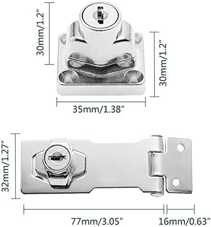 Augiimor 2pcs 3 инчи клучеви брави со HASP, клучеви за заклучување на копчето за заклучување на копчето за заклучување, заклучување на бравата од не'рѓосувачки челик за каби