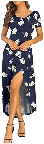 Fragarn Трендовски облека за жени, женски летен случај на летен случај со кратки ракави со кратки ракави, неправилен фустан