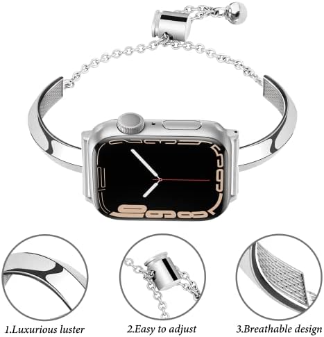 G-FICU тенок метал опсег компатибилен со Apple Watch Band 45mm 44mm 49mm 42mm iwatch SE Series 8 7 6 5 4 3 2 1 Ultra, светло слатки фустани