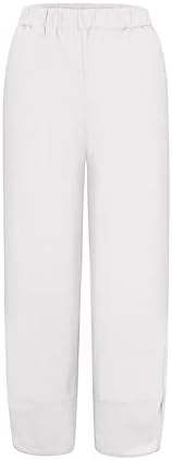 Етни широки нозе исечени панталони за жени со широко нозе со високи половини лабави памучни ленени панталони со хеланки на тренингот со џебови