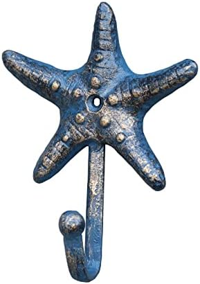Хилспринг Декоративна Кука Од Морска Ѕвезда Од Леано Железо, Закачалка За Рустикален Метален Пешкир Со Завртка и Сидро