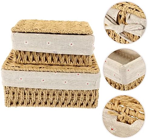 Бестонзон 4 Парчиња Плетена Корпа Со Кутија За Складирање Капаци Работна Површина Памучна Постелнина