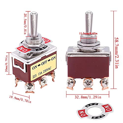 Axti 2PCS моментално прекинувач за прекинувач за вклучување на рокери Heavy Duty 20A 125V DPDT 3 Позиција 6 Терминал -оф -прекинувачи за префрлување