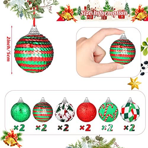 12 парчиња Божиќни топчиња Орнаменти Божиќни топки Декорација на дрво црвена биволска карирана топка украс секвен за Божиќ, виси украси