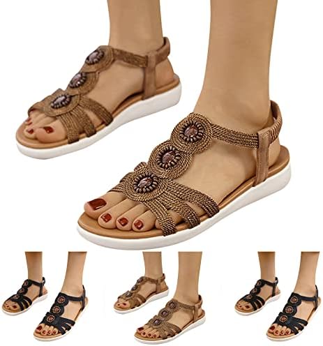 Раиси врзани сандали жени потпетици жени сандали мода лето ново образец мода удобен рамен боемски стил отворен пети еластични сандали на бленд