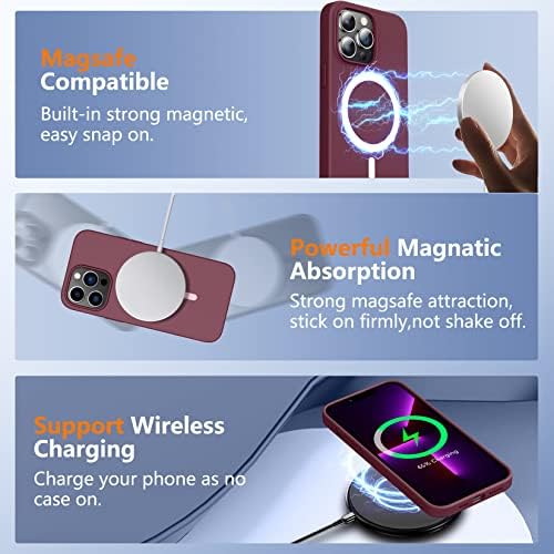 6-во-1 силиконски за iPhone 13 Pro Телефонски случај, [компатибилен со Magsafe] [2 заштитник на екранот за стакло+заштитник на