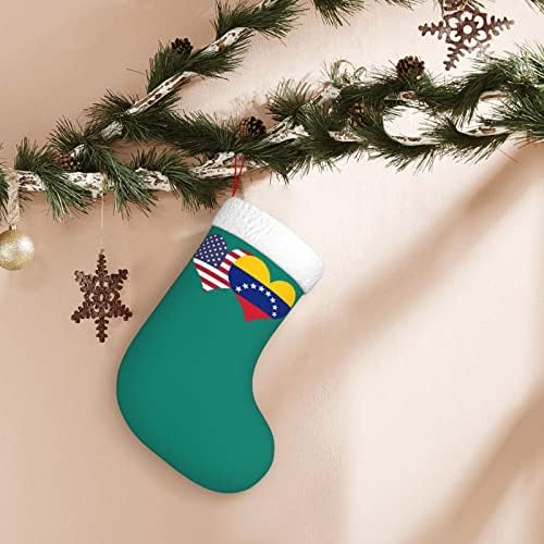 Американско знаме и венецуелско знаме Божиќно порибување Божиќно декорација Класичен 18 инчи камин виси чорап
