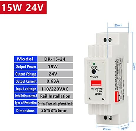 ВЕВЕЛ ИНДУСТРИСКИ ДИН Вклучување на електрична енергија DR-15 15W единечен излез 5V 12V 24V AC до DC Конвертор на прекинувач