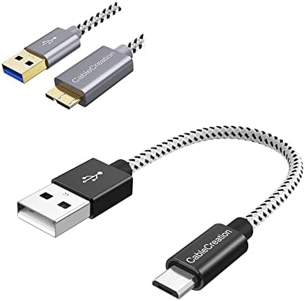 Кабелска Креација Краток МИКРО USB Кабел 0.5 ft Пакет СО USB До Микро USB 3.0 Кабел