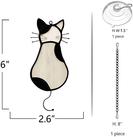 Boxcasa Мачка Декор Suncatcher За Прозорец, Мачка На Месечината Витраж Прозорец Виси За Домашен Декор, Сива Мачка Подароци За Љубителите На