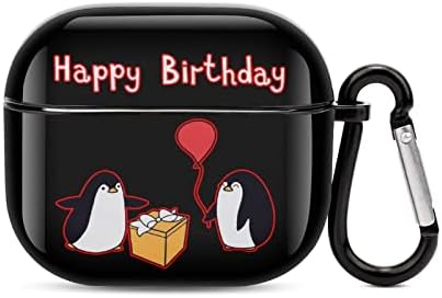 Среќен Роденден Со Пингвини Случај Покритие За Airpods 3 Со Приврзок Тврд Школка Заштитни Додатоци