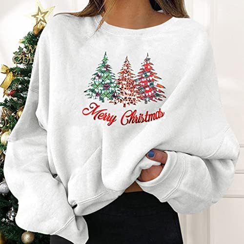Божиќни женски празници за забавни забавни графички печати екипаж вратот со долги ракави џемпери врвови од облека од пот.