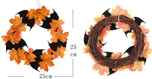 Eioflia 1pc Maple Leaf Weping со лилјак вештачки венец есен виси гарланд Ноќта на вештерките забава за домашни врати за домашни забави