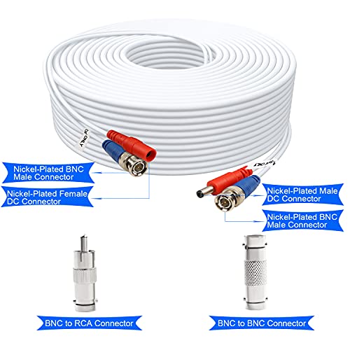 Aimsizii BNC кабел 200ft 1 пакет BNC видео кабел за видео, кабел за видео безбедносни камера за CCTV Camera DVR Security Systems-White