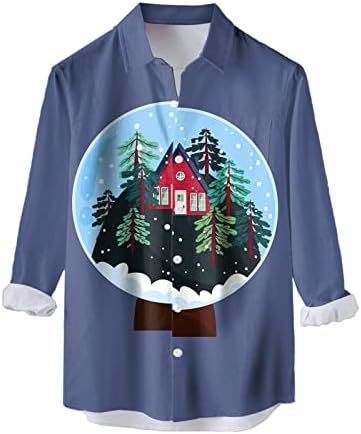 Wybaxz 2022 Божиќни мажи обични долги ракави есенски зимски Божиќ 3Д печатени кошули модни врвни кошули со блуза n плус