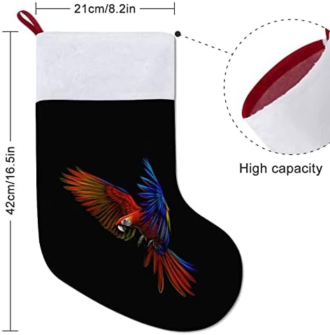 Летање макав папагал Божиќни чорапи порибување на Божиќни дрвја санта украси виси украси за одмор на камин 16,5 “