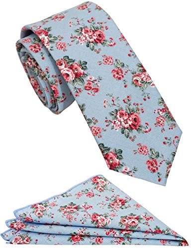 Zenxus Mens Casual Skinny Floral Tie Combo сет со цветен џеб квадрат 2½ памучна вратоврска рака направена