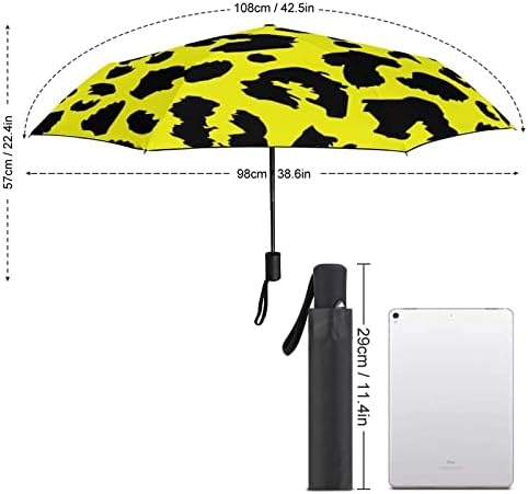 Жолт Леопард Патувачки Чадор Ветроупорен 3 Набори Автоматски Отворен Затвори Преклопен Чадор За Мажи Жени