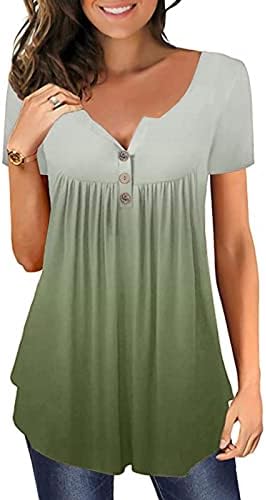 Врвна кошула за жени есен лето 2023 облека со кратки ракави памук V вратот копче надолу до вратоврска боја маица N0 N0