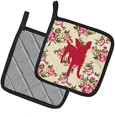 Богатства на Каролина BB1108-RS-YW-PTHD CHIHUAHUA SHABBY CHIC жолти рози пар на држачи за тенџере, жолти, кујнски држачи за тенџере