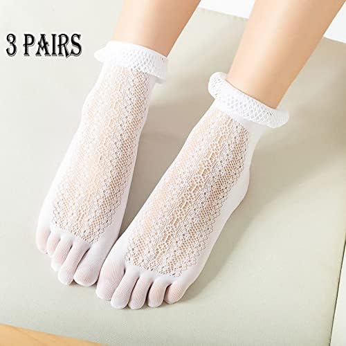 3 пара жени солидна чипка од чипка чорапи шупливи рафли чорапи што не се лизгаат пети чорапи памучни врвни чорапи