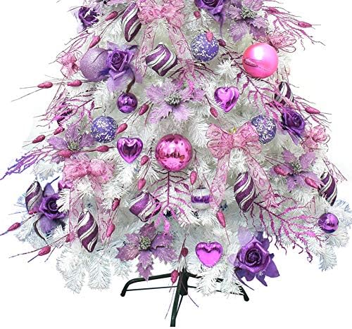 Вештачки новогодишни елки на Јумуо, украси за бели новогодишни елки и украси со метален преклопен штанд, лесен за склопување-виолетова
