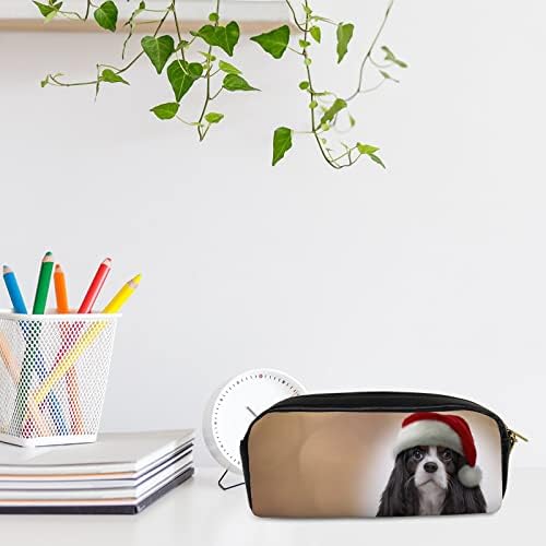 Colourlife Pencil Case Tagks Dog Cavalier King Charles Spaniel во капа на Дедо Мраз кожен патент торбичка торба торба шминка козметичка торба држач