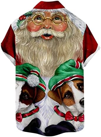 Кошули за кратки ракави за кратки ракави на Ubst за мажи, Xmas Дедо Мраз копчето за печатење надолу надолу од јака од домашна забава кошула за џемпери за џемпери, топло з