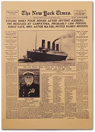Гроздобер титаник постер 20 x 14 Необразовано Newујорк Тајмс Титаник Катастрофа 1912 Историја на предниот лист на страницата Крафт хартија