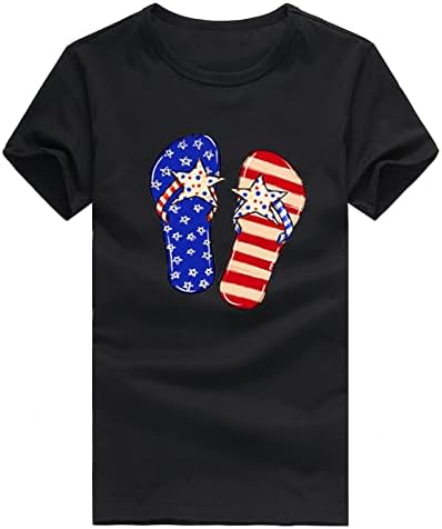 Маици Жени Големи Обични Кратки Модни Кошули Т Американски Печатени Знаме Ден Ракав Жените Независност Врвот Женски