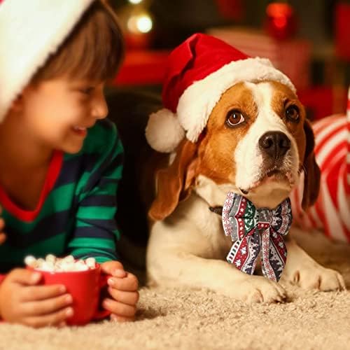 ???? ???? Божиќно кучиња лак врски јака, сурбогарт Божиќно кучиња јака со лак Tie Bell Bell Bowtie, прилагодлива мека памучна миленичиња лак за