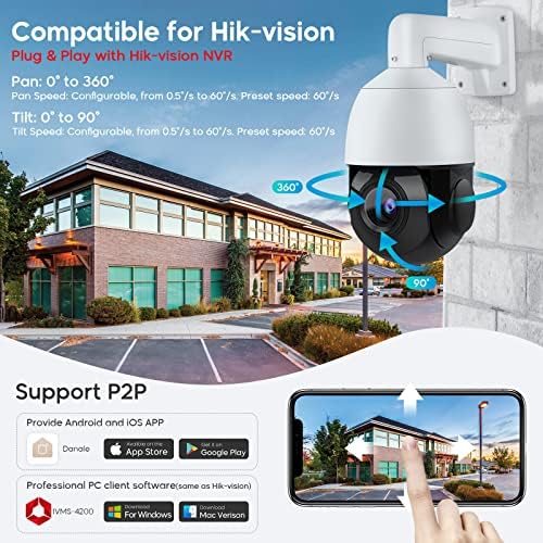 8MP PTZ POE IP-камера UltraHD 4K на отворено со PAN TILT 18x оптички зум 4.7-84.6mm Движење на леќи за откривање на водоотпорен IP66 164FT IR Night Vision компатибилен со HikVision NVR
