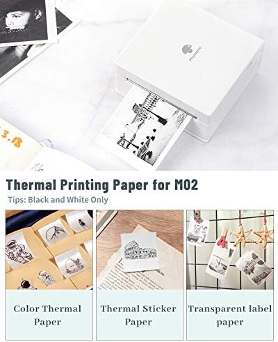 Memouqueen Mini M02 Pence Printer, преносен Bluetooth Thermal Printer Printer Mobile Printer, компатибилен со iOS & Android, за DIY Journal, белешки, цртан филм, мини банер, бело