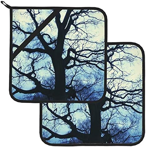 Големо силуетирано дрво против сини јамки за поптол, отпорен на топлина, држач за тенџере постави 2 парчиња кујнски комплети 8