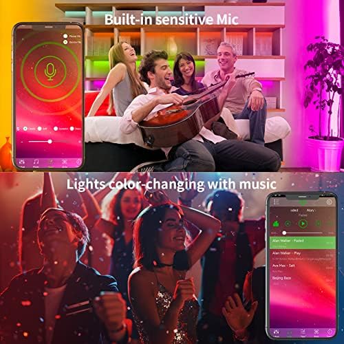 Ksipze 100ft LED ленти за ленти RGB Music Sync Color Color, Bluetooth LED светла со далечински управувачи со паметни апликации, LED