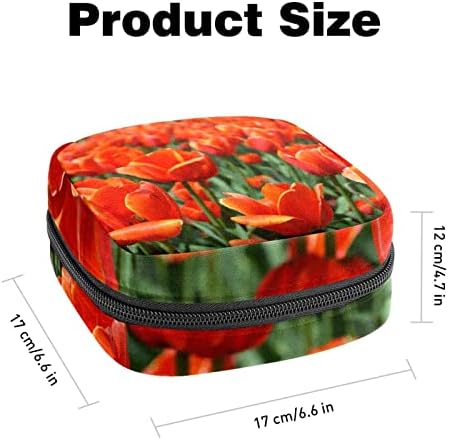 Торба за складирање за санитарни подлошки за салфетка, преносни за жени девојки што можат да се перат, црвена лале пролет