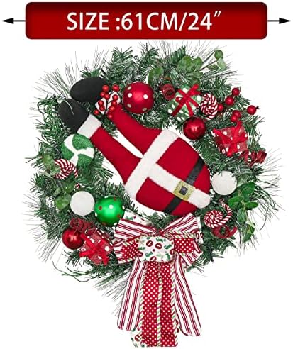 Божиќен Венец Пакет Вредност На Венец | Традиционална Црвена Бела Тема 24 инчен Божиќен Венец Од Винова Лоза, Божиќна Венец од