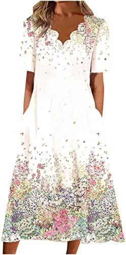 Gerенски фустан за генер за лето 2023 година моден пролет и лето слободно време V-вратот со краток ракав печатен фустан
