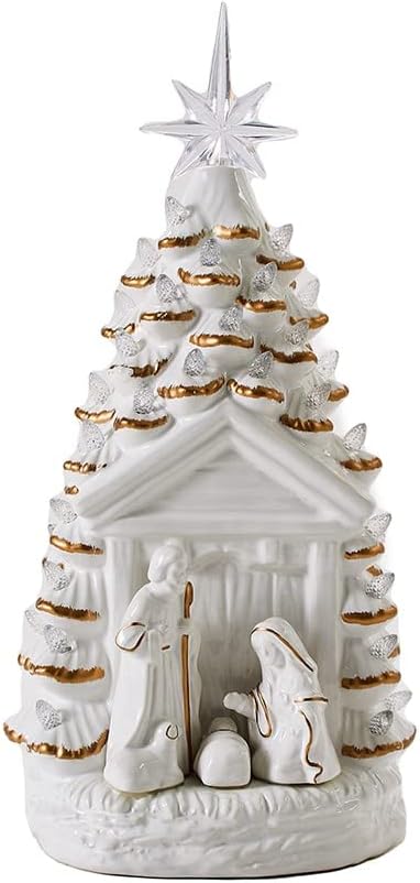 Колекцијата на езерото ретро керамички осветлен бел и златен божиќен украс