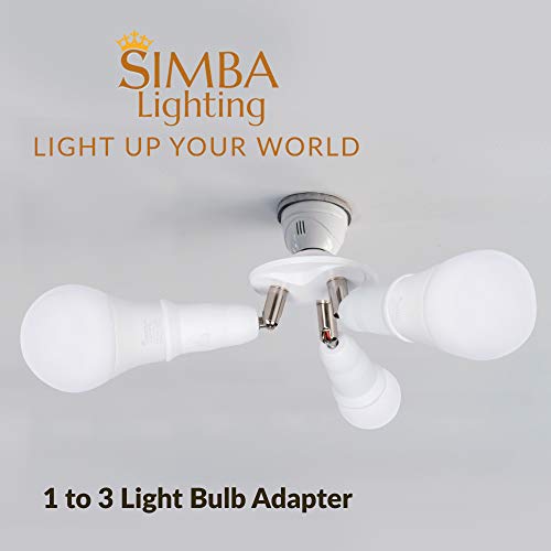 Simba Lighting E26 Adapter Adapter Splitter на 3 глави Бела завршница со целосно прилагодливи агли за широка покриеност, затворена и надворешна