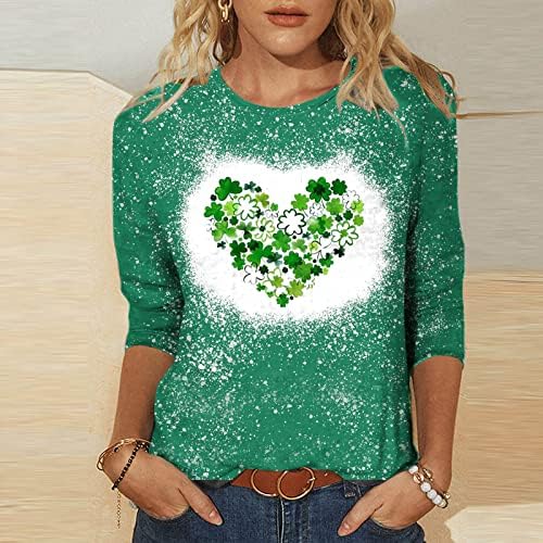 Белеани кошули за жени гроздобер детелина печатени врвови среќни ирски маички 3/4 ракави Свети Патрикс Ден Шамок кошула