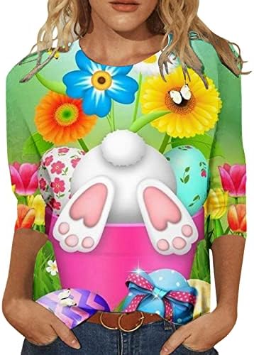 Велигденска кошула за зајаче за жени обични 3/4 ракав симпатична зајаче графичка маичка трендовски бук -туника врвови женски мета