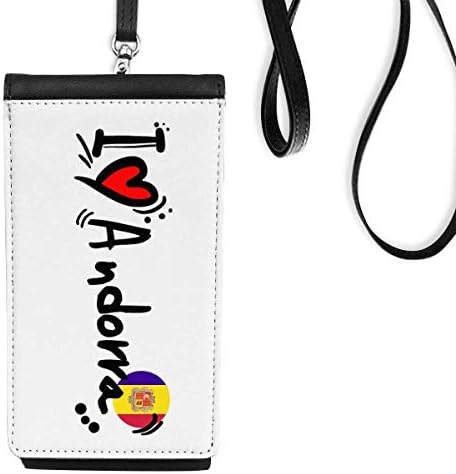Јас многу го сакам Андора збор знаме Loveубов срце илустрација Телефонски паричник чанта што виси мобилна торбичка црн џеб