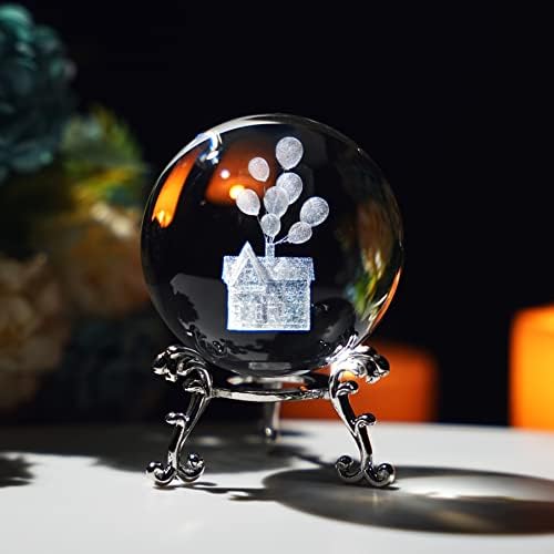 Крисинин 3Д кристална топка со стоење стаклена ласерска куќа балон топка и природна чакра заздравување кристали сфера скапоцени камења топка