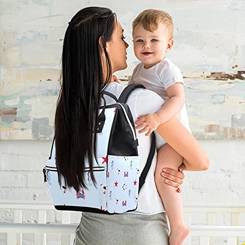Голем ранец за торба за пелени за бебиња, морски стил заптивка шема на припиен торба Патување за грб за мајка и тато