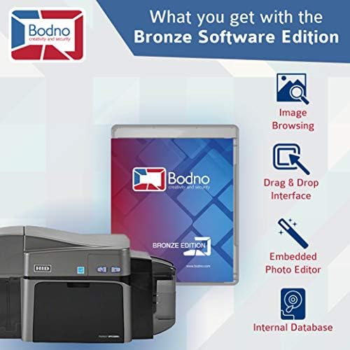Fargo DTC1250E Двојна лична карта за печатач и комплетен пакет за материјали со бронзено издание Bodno софтвер
