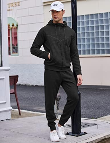 Coofandy Menims Sumsuits Suit 2 Piece Hooded Jogging Suits Claid Full Zip Tracksuit со џебови Обичен атлетски
