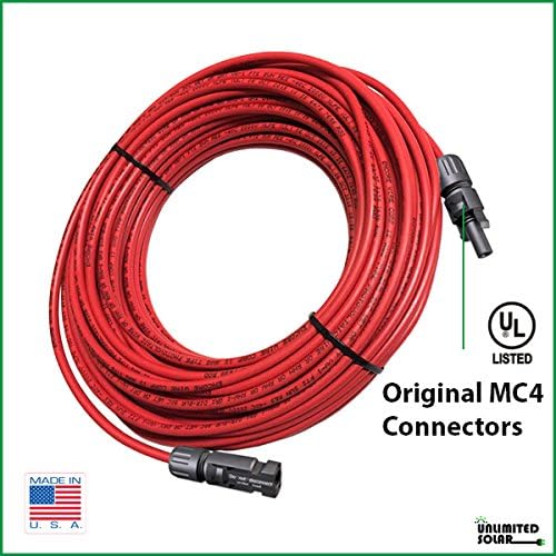 Соларен PV кабел 50 ft- 10 AWG MC4 соларна PV жица, бакар, UL 4703-2000V- црвена