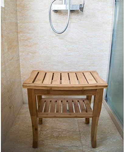 Кинбор Бамбус клупа за туширање клупа за бања со полица за седиште за бања Столки за бања Организатор на бања