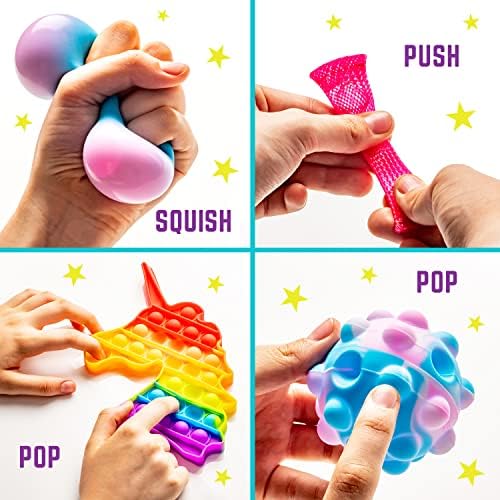 Girlzone Unicororn Fidget Slime Surpress Chit for Girls, Sensory Fidget играчки и лигите за девојчиња поставени со пред -детски деца лигите,